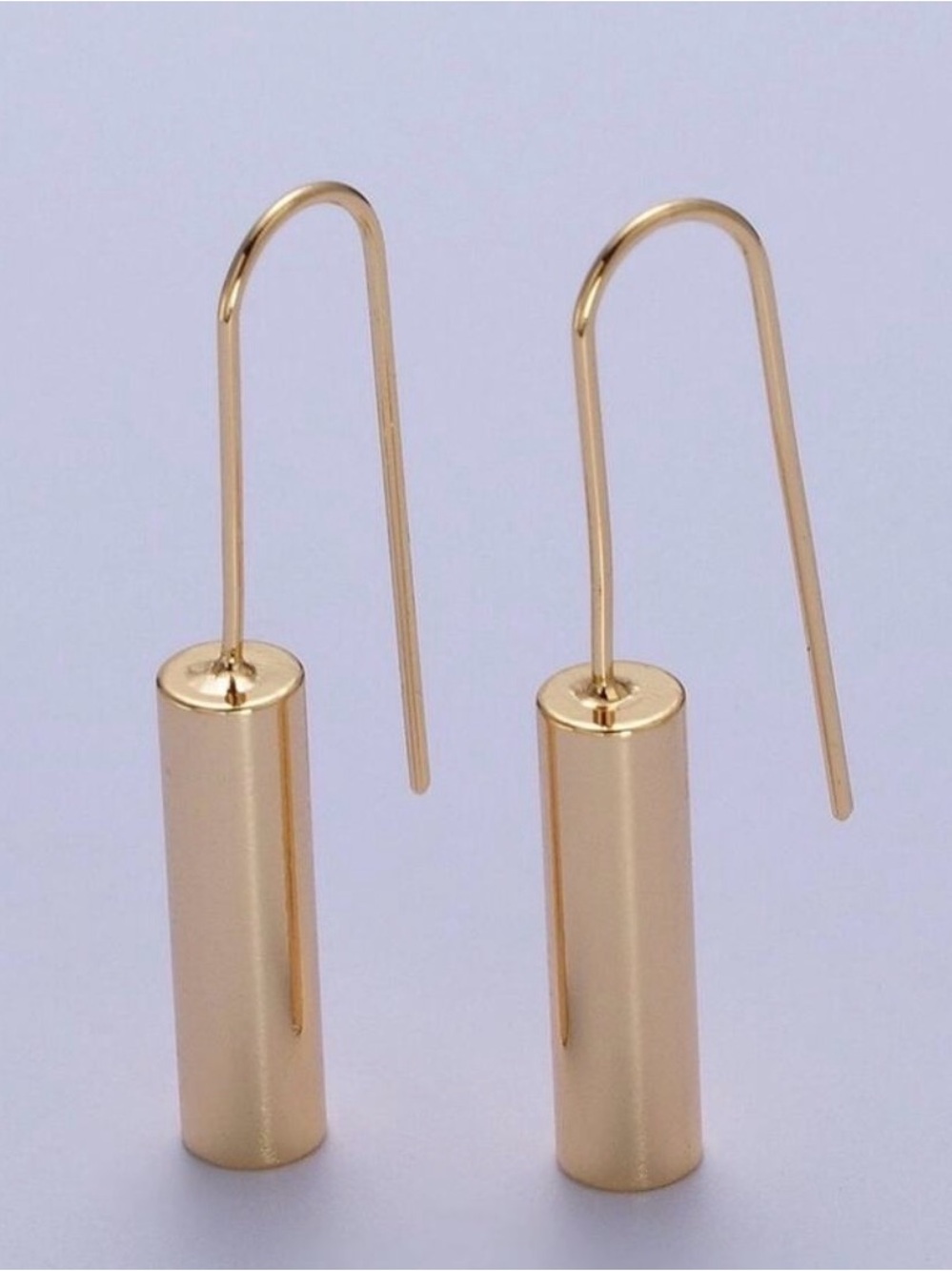 Minimalist 24 K Gold Cylinder Drop Earrings Unisex NEW
